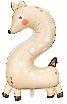 XXL Ballon 2. Geburtstag Süßes Reh Folienballon 2 Tiermotiv Luftballon Nummer 2 Geschenk Kinder Deko Ballon Zahl 2