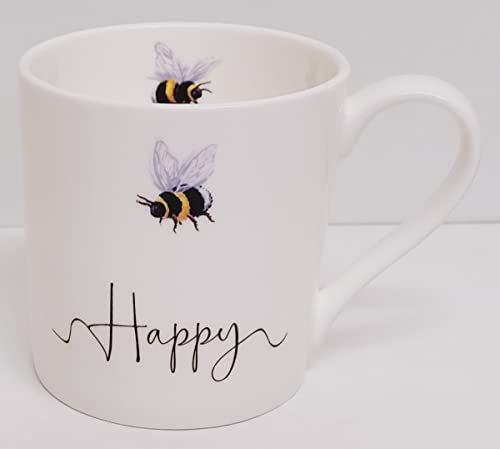 Rainbow Decors Bee Happy Mug Fine Bone China 14oz 400ml Bumblebee Large Balmoral Cup Hand Decorated in UK