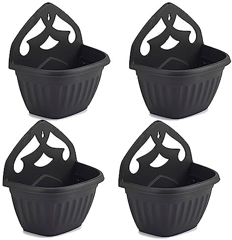 ZARVICZONIA Planters Pots - Wall Mounted for Plants and Flowers (Pack of 1, 2, 3, 4, 5) (Black (Pack of 4))
