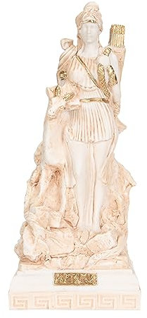 Göttin Artemis Diana griechische Statue, Natur, Mond, Goldton, Alabaster, 24 cm