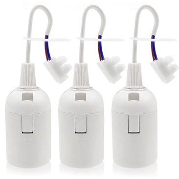 ZIOYA Lampenfassung E27 3 Stücke Baustellenfassung E27 Fassung Baufassung mit Kabel Glühbirnen Fassung mit Spannungsprüfer für Schlafzimmer Restaurants Cafés Büros Usw (Weiß)