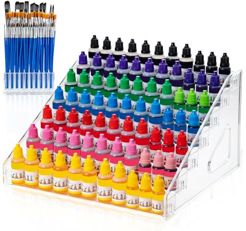 ENVIABELL Acrylic Paint Organizer (7Layer) & Paint Brush Holder (26 Slots) for Paint Storage Paint Tube Holder, Clear Paint Bottle Rack for Alcohol Inks, Food Coloring Organizer Paint Storage Box