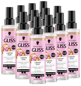 Gliss Express-Repair-Spülung Liquid Silk (12x 200 ml), Haarspülung für außergewöhnlich weiches Haar, Pflegespülung mit Hitzeschutz bis zu 230 °C