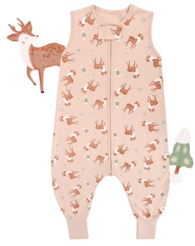 JiAmy Baby Schlafsack mit Füße 0.5 Tog, 100% Reine Baumwolle Weiche Schlafsäcke Ohne Ärmeln Sommer Kinder Schlafsack Kinder für Jungen Mädchen 2-3 Jahre, Braunes Rehkitz