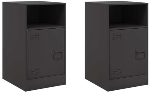 vidaXL Nachttisch 2 STK., Nachtschrank mit Stauraum, Nachtkonsole Nachtkommode für Schlafzimmer, Schlafzimmer Schrank Kommode, Schwarz Stahl