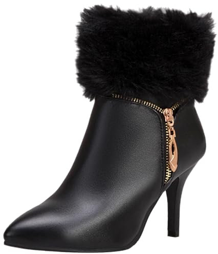 Stivaletti da Donna con Tacco a Spillo Caldo Tacco Basso Boot Appuntito Zip Stivali Invernali, J21863Gf Nero Numero 45 EU/47Cn