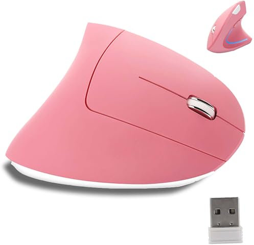 Kabellose Maus,Ergonomisch,Vertikal, Geräuschlose für Rechtshänder,Hochpräzise Optische Maus für PC/Laptop/MacBook,mit USB-Empfänger,6 Tasten, 800/1200/1600 DPI,lindert Handgelenkschmerzen(rosa)