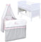 Generisch Baby Delux Babybett Komplett Set Kinderbett 60x120 cm umbaubar zum Juniorbett weiß 10-TLG Max Bettset Matratze Chiffonhimmel (Princess Grey Stars)