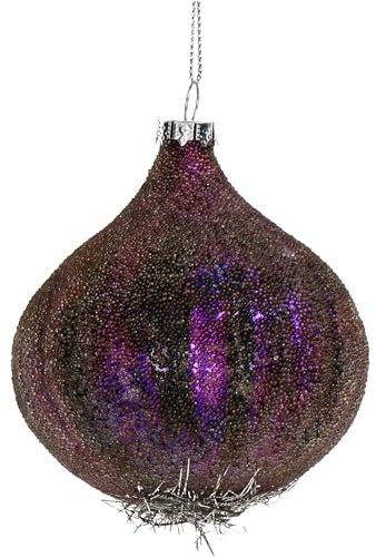 Christbaumschmuck Glas 9,5cm - Zwiebel Figur zum Aufhängen - handbemalt & mit Glitzer - Weihnachtsbaum Anhänger für Weihnachten - Christbaumanhänger & Weihnachtsbaumschmuck - Gemüse Lila