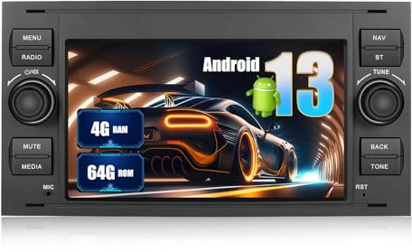SIXWIN 4+64G Android 13 Radio Coche para Ford C-MAX/Galaxy/Connect/Kuga/Fiesta/S-MAX con CarPlay&Android Auto&Mirrorlink,7 Pulgadas Pantalla Táctil con Bluetooth/WiFi/GPS/FM/RDS/USB