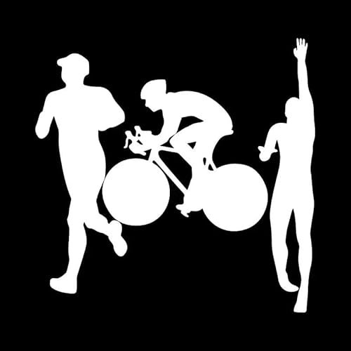 JIFENLI Autoaufkleber 15,8 cm * 15,4 cm Triathlon Laufrad Schwimmen Ausdauer Ironman Auto-Styling Vinyl Auto Aufkleber Schwarz/Silber