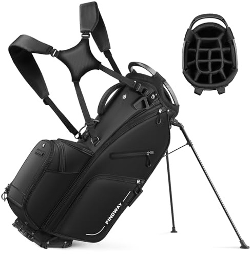 Findway 14 Way Golf Stand Bag, Lightweight Golf Bag with Stand for Men Women, Golf Club Carry Bag with Dual Strap, Full Length Dividers, Multiple Pockets, Golf Ball Holder, Rain Cover Hood