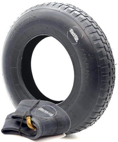 4.80/4.00-8 Wheelbarrow Tyre & Tube Block Tread Pattern TR87 Bent Valve