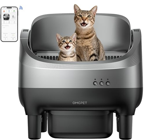 Selbstreinigende Katzentoilette Offen Oben–Open-Top Automatisches Katzenklo mit App-Steuerung,10 Sensoren,Treppen-Design, Große Kapazität für Mehrere Große Katzen,Geruchsfrei(Grau, XL)