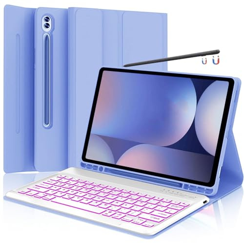 Funda de teclado para Samsung Tab S10 Plus/ S9 FE+/ S9+/ S8 Plus /S7 Plus/S7 FE de 12.4 pulgadas con soporte para bolígrafo (color morado)