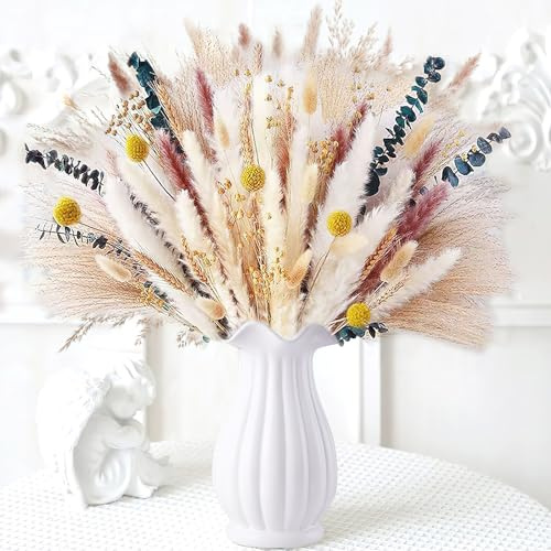 dellyy 40~44cm Langes Pampasgras, 100pcs Trockenblumen zur Wohnzimmer Dekoration, Pampasgras Getrocknet, Pampasgras Deko Hochzeit Tischdeko Raumdeko, Vase Nicht enthalten (B)
