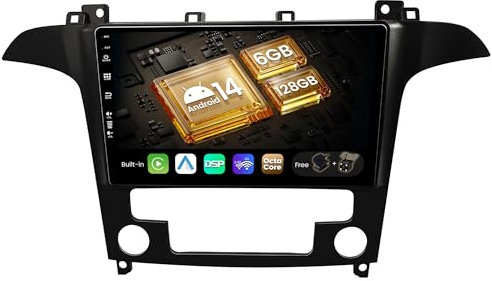 SXAUTO Android 14-6G+128G - Autoradio für Ford S-Max (2007-2008) - Wireless CarPlay Android Auto - Kamera + MIC - DAB Lenkradsteuerung Dual-Band WiFi 360-Cam Bluetooth - 2 Din IPS 9 Zoll - Octa-Core