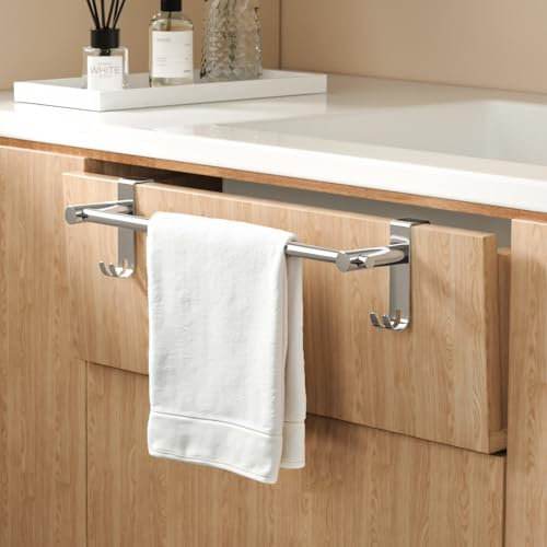 EMKE Barre Porte-Serviettes Extensible, 44~63cm, Acier Inoxydable SUS201, Fixation Murale, avec Crochets Latéraux, Idéal pour Radiateurs, Salles de Bain, Cuisines et Plus,1 pièce,Chrome