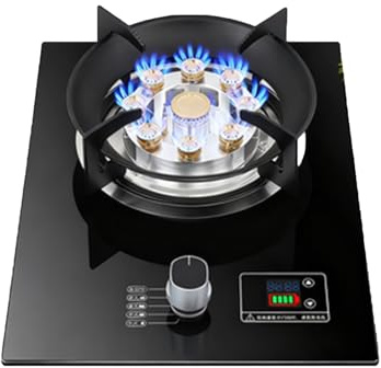 Gaskocher Mit 1 Brenner, 5,2 KW, 9-Kammer-Feuerring-Bratpfanne, Kochen Am Esstisch Aus Gehärtetem Glas, Mit Flammendurchschlagschutz Und Timer, Umstellung Auf Erdgas/LPG(LPG)