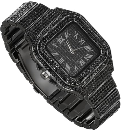 richhut Diamantuhr für Herren Iced Out 20MM Breites Band 18K Echtgold/Weißgold Platin/Roségold/Rhodium-Schwarz Plattiert, Optional mit Cuban-Link-Kette, Geschenk für Freund Ehemann