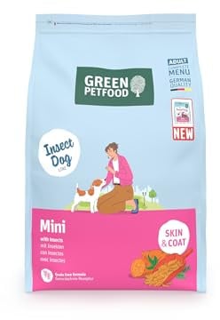 Green Petfood InsectDog Mini con insetti (1 x 3 kg) | Adult Mini | cibo secco di alta qualità per cani adulti di piccola taglia | patate dolci e piselli | senza cereali | crocchette extra piccole |