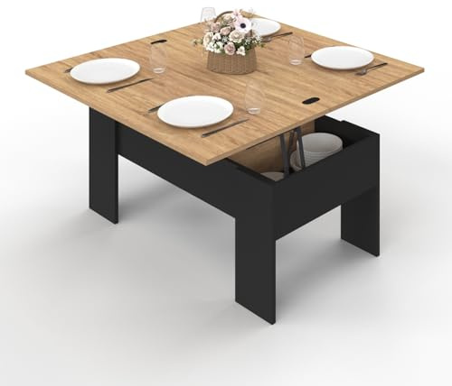 IDMarket - Couchtisch rechteckige Klappplatte Tara Holz schwarz und Buche Nachbildung