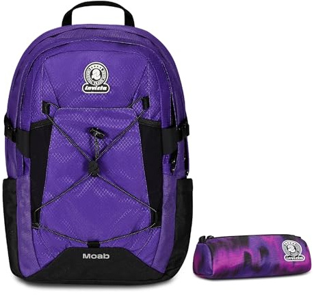 Invicta Zaino Scuola Moab Solid, Viola, Zaino Doppio Scomparto con Cinghia a vita e Nastro torace, Tasca Porta PC, Tasca Porta Borraccia e Tasca Con Organizer, Zaino Viaggio + BUST