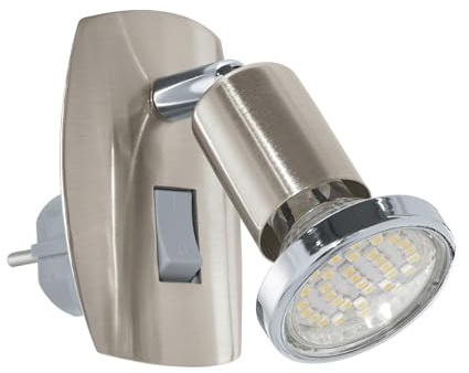 EGLO LED Steckdosenspot Mini, Steckdosenlampe mit Schalter | Leuchte Steckdose schwenkbar, Stahl in Silber und Chrom, Fassung: GU10, inkl. Schalter