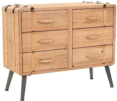 WEMYUFURN Retro Holz Kommode mit Schubladen, Rustikales Sideboard aus Massivholz für Wohnzimmer und Schlafzimmer, Stabile Tischplatte, Vintage Design, Einfache Montage