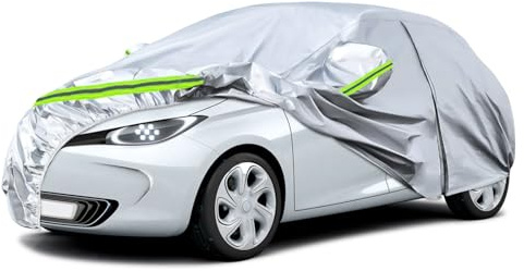Autoabdeckung Passend für Renault Zoe 2012-2026, Silber Vollgarage | Wasserdichte Autoplane mit Reißverschlusstür für Schnee, Regen, Allwetterschutz