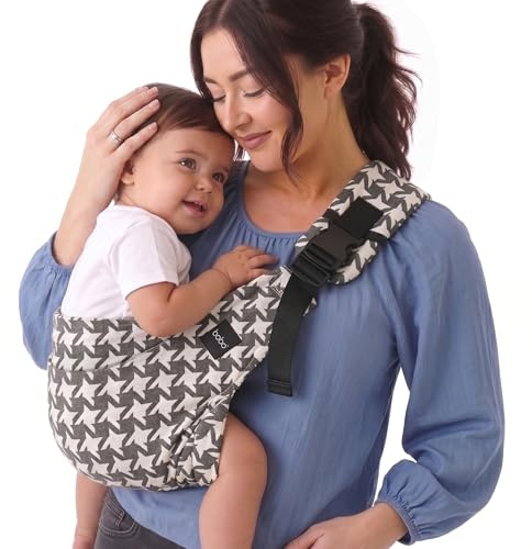 Boba Buddy Porte-Bambin Coton, Portage Épaule & Hanche, Pied-de-Poule | Design Épaule Rapide avec Boucle de Sécurité, Sangle Réglable et Assise Spacieuse, sac de voyage assorti pour les sorties.