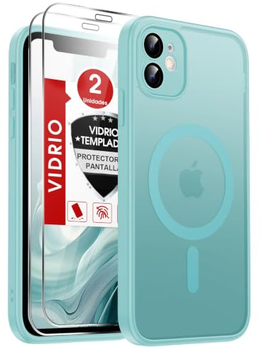 LeYi Cover Magnetica per iPhone 11 con Vetro Temperato(Verde chiaro) | Custodia per iPhone 11 Traslucida Opaca Anti-Impronte Resistente ai Graffi Paraurti in TPU Antiurto Protettiva Case