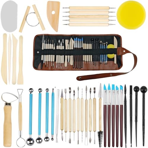 40PCS Clay Tools Set with Storage Bag Polymer Clay Sculpting Tools for Pottery, Ceramic, Modelling & DIY Crafts for Adults, Beginners & DIY Lover