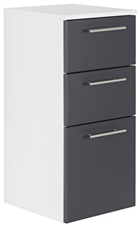 Posseik Badmöbel VIVA Midischrank Anthrazit + Weiß Badschrank 75cm hoch Seitenschrank 1 Tür, 2 Schubladen