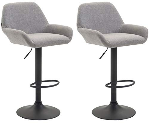 CLP 2er Set Barhocker Braga Mit Stoffbezug I 2 x Barstuhl Mit Lehne Und Fußstütze, Farbe:grau, Gestell Farbe:schwarz