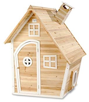EXIT Toys Fantasia 100 Holzspielhaus für Draußen - Mit Schornstein - Gartenhaus aus Holz für Kinder - Einfache Montage - 100% FSC Zedernholz - TÜV-Zertifiziert - 128x108x171cm - Natur