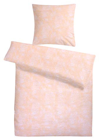 Carpe Sonno Seersucker Bettwäsche 135x200 Baumwolle | Muster Bettwäsche Apricot Bettbezug 135 x 200 | Kühlende Sommerbettwäsche Bügelfreie Bettwäsche-Sets | Sommer Bettwäsche Baumwolle 135x200
