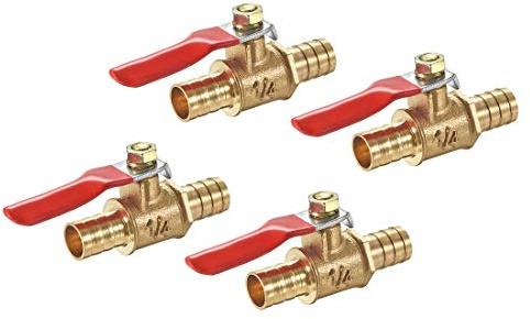 uxcell Ball Valve Shut-Off Valve, 10mm Hose Barb to 10mm Hose Barb, Hose Pipe Tube Fittings, 180 Degree Operation Handle, Brass Valve, Pack of 4
