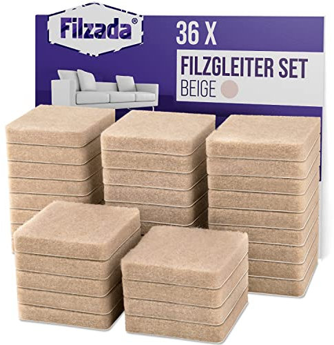 Filzada® 36x Filzgleiter Selbstklebend - 25 x 25 mm Quadratisch - Beige - Profi Möbelgleiter Filz Mit Idealer Klebkraft