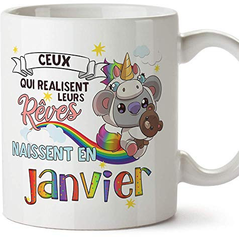 MUGFFINS Mug/Tasse Joyeux Anniversaire - Koala Janvier - Ceux qui realisent leurs Rêves, naissent en Janvier - Cadeau original pour Homme et Femme