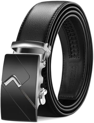 TANGCHAO Gürtel Herren Ledergürtel Ratsche Automatikschließe Business Anzug Gürtel 35mm Breit Schwarz Verbessertes Material 5-HEI-ZD 125CM