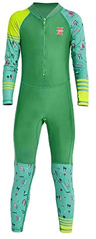 IMEKIS Maillot de bain une pièce à manches longues pour fille et garçon - Protection UV UPF 50+ - Pour sports nautiques de 2 à 8 ans, Vert, 7-8 ans