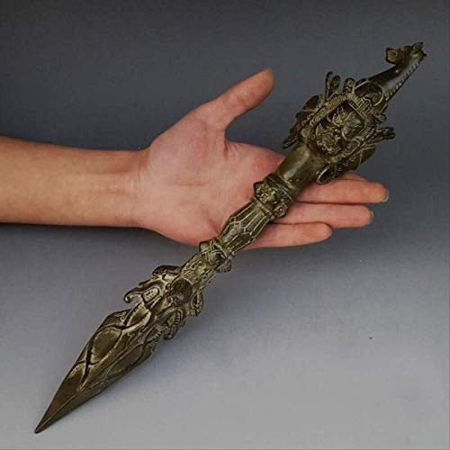 LIJIE 35 cm Sammlerstück Tibet Alte Bronze Geschnitzte Vajra Jiang Mochu Skulptur/antiker Dolch/Pferdekopf Schwert Statue