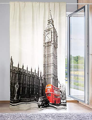 Digitaler Vorhang, 3D, verpackt in Italien, Leinen, London, Englisch, Bus 160 x 240 cm