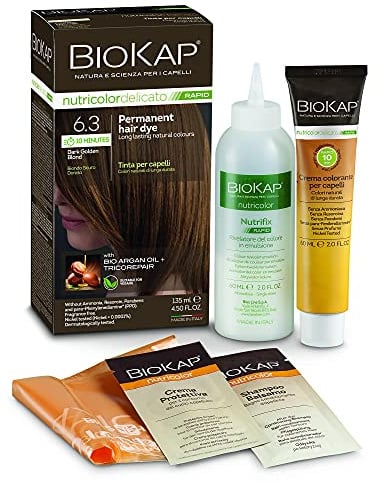 BioKap Dark Golden Blonde 6.3 Rapid Hair Dye 135 ml - works in just 10 mins, permanent, vegan & natural nourishing formula suitable for sensitive skin