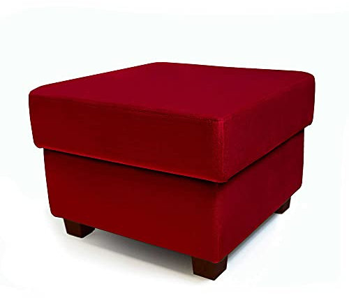 Comfort-Pur Martin Sitzpuff Sitzpouf Puff Pouf Sitzhocker mit Stauraum Fußhocker Sitztruhe Sitzwürfel (Beinfarben - Nussbaumbein, Rot)