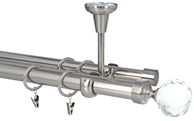 HDTL Gardinenstange Vorhangstange 25/19mm 2-läufig Deckenmontage Edelstahl Optik 140 cm Pelagia