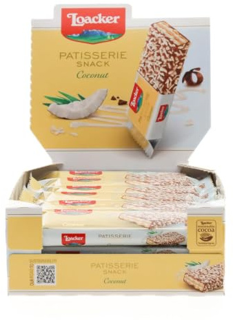 Loacker, Patisserie Snack Coconut, Fragranti Cialde Wafer con Crema al Cocco e Ricoperte di Cioccolato, Merenda e Snack, Formato Convenienza, 1 Confezione Display da 24 Monoporzioni da 21g