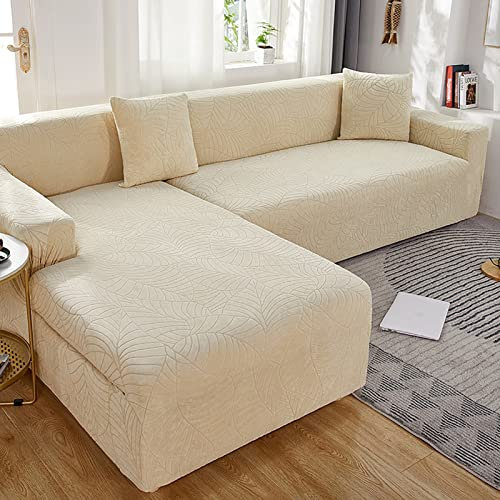 SJASD Sofabezug L-förmiges Ecksofa mit elastischem Jacquard Sofabezug Schnittsofa Hussen Sofahusse Möbelschutz (L-förmiges Ecksofa sollte Zwei kaufen),Beige,1 Seater 90~140cm