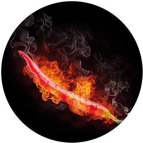 Wallario Glasbild rund Heiße, brennende Chili-Schote vor schwarzem Hintergrund - Rund, 50 cm Durchmesser Wandbild Glas in Premium-Qualität: Brillante Farben, freischwebende Optik